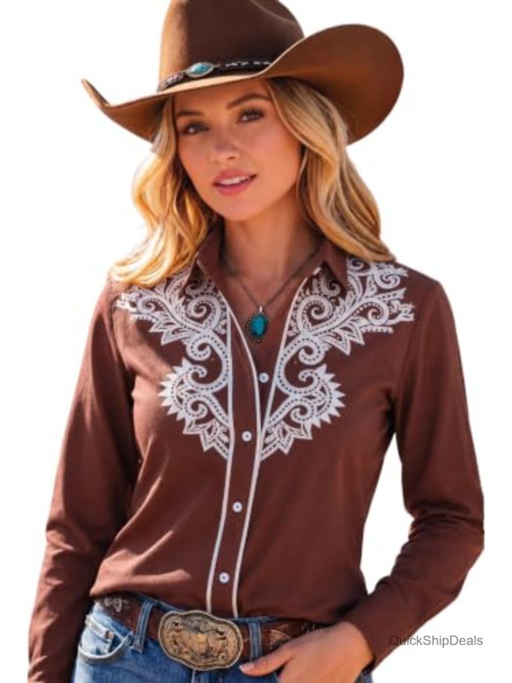 Women's Western Button Down Shirt Boho Cowgirl Rodeo Top